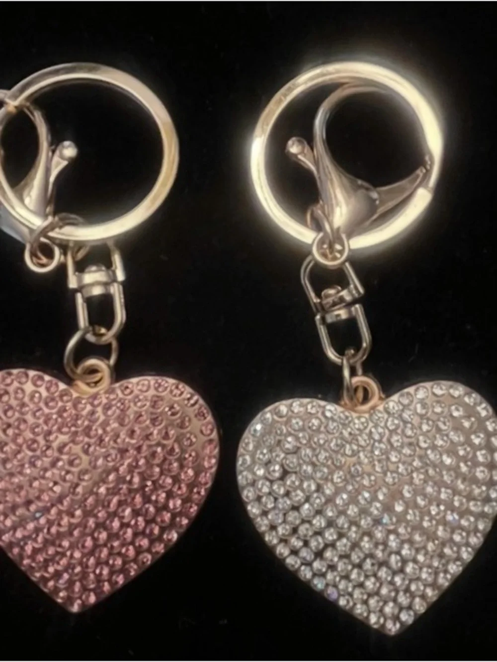 Sparkling Heart Crystal Keychain Set - Pink & Rhinestone